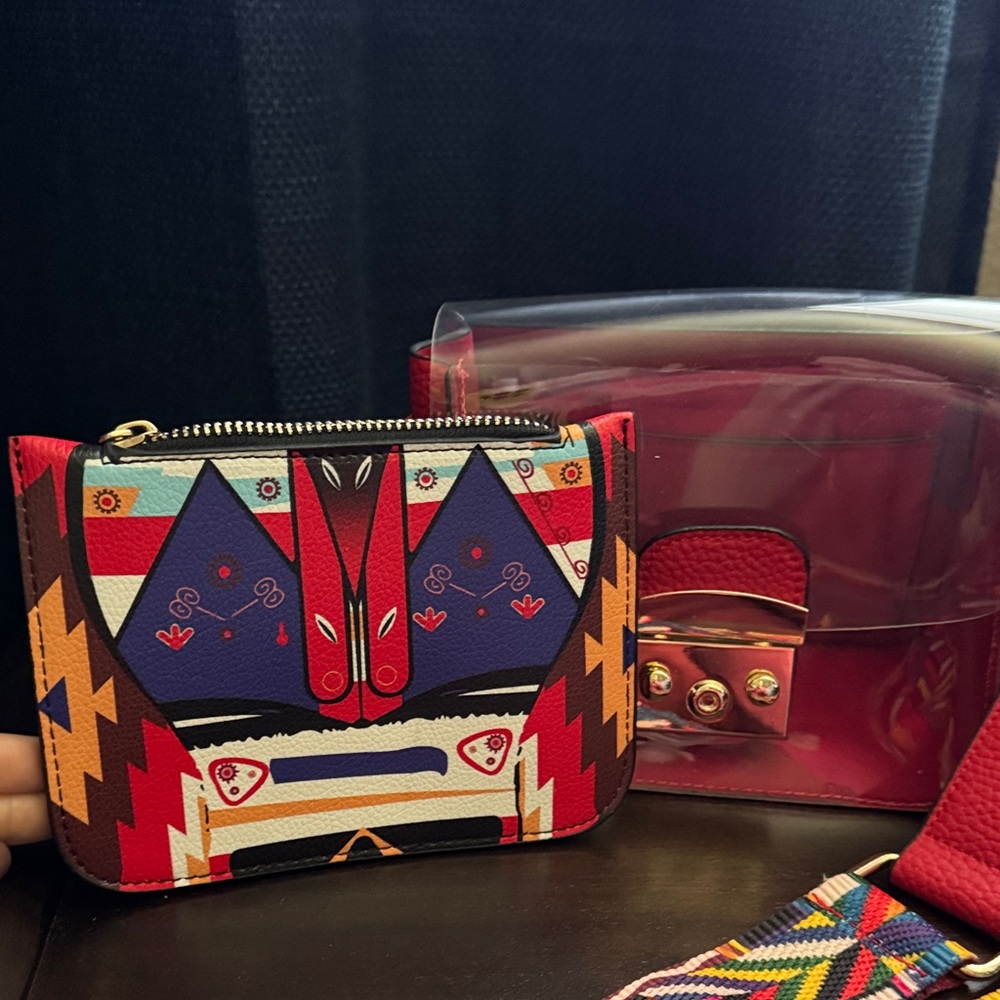 Red Clear Patterned Crossbody Bag with Gold Hardware